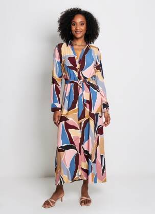Robe longue imprimé fantaisie manches longues rose SOYACONCEPT femme