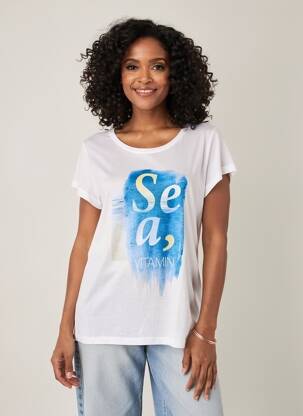 T-shirt imprimé fantaisie manches courtes blanc SMASH WEAR femme