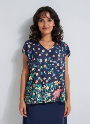 Blouse tissage popeline manches courtes bleu LA FIANCÉE femme