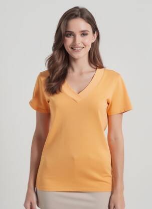 T-shirt col v manches courtes orange COUTURIST femme