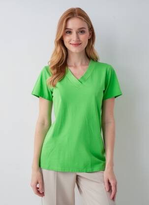 T-shirt col v manches courtes vert COUTURIST femme