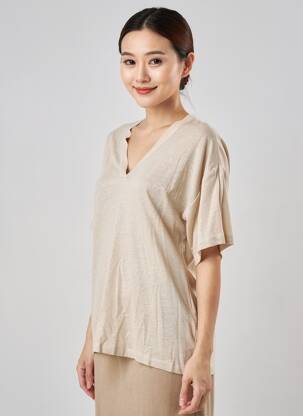 T-shirt col v manches courtes rose EVA KAYAN femme