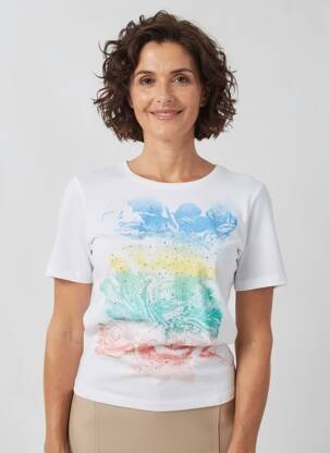 T-shirt imprimé fantaisie manches courtes blanc MARBLE femme