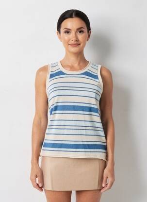 Pull coupe cintrée sans manche bleu EVA KAYAN femme