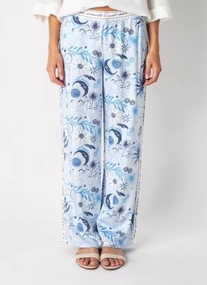 Pantalon droit fermeture zippée sous rabat avec crochet taille normale bleu LA PETITE ETOILE femme