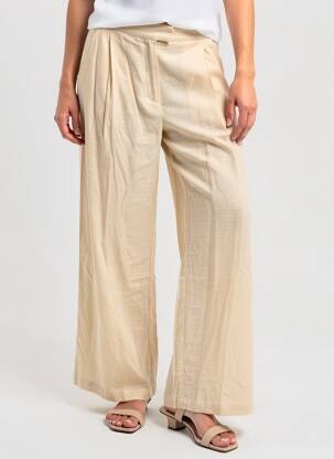 Pantalon large fermeture zippée sous rabat avec crochet taille haute beige LA PETITE ETOILE femme