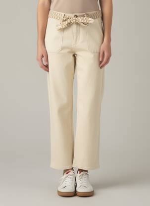 Pantalon droit stretch taille haute beige LA PETITE ETOILE femme
