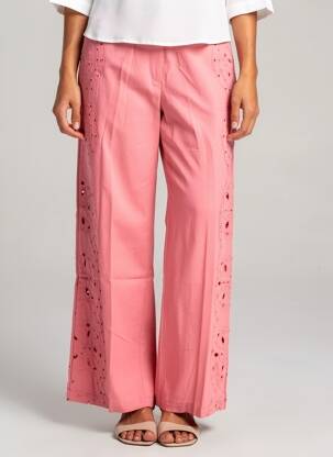 Pantalon flare fermeture zippée sous rabat avec crochet taille haute rose LA PETITE ETOILE femme