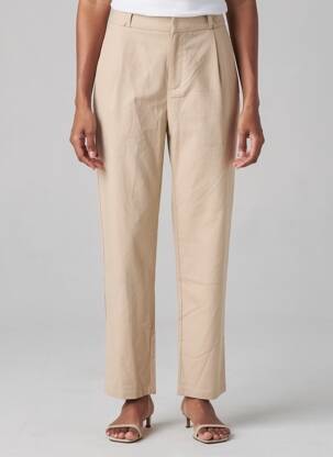 Pantalon droit fermeture zippée sous rabat boutonné beige ANDY & LUCY femme