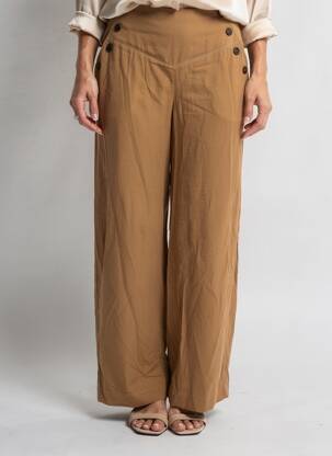 Pantalon large fermeture zip latéral taille haute marron YUKA femme