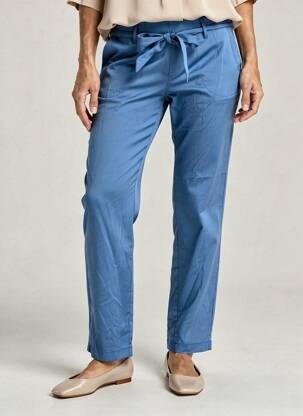 Pantalon droit tissage popeline taille haute bleu YUKA femme