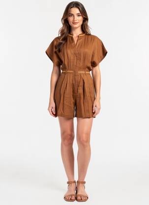 Combishort tissage crêpe manches courtes marron ARTLOVE femme