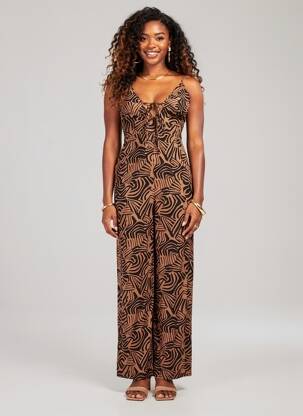 Combi-pantalon tissage crêpe fines bretelles marron ARTLOVE femme