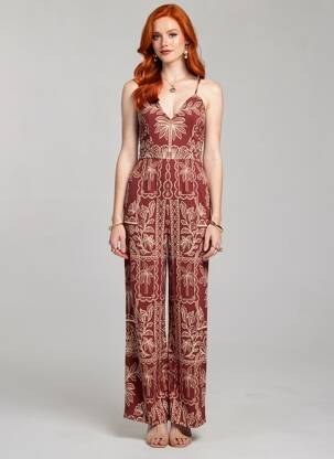 Combi-pantalon tissage crêpe fines bretelles rouge LA PETITE ETOILE femme