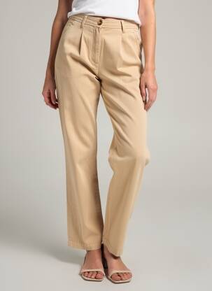 Pantalon droit tissage popeline taille haute beige ARTLOVE femme