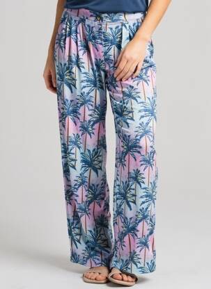 Pantalon large tissage popeline taille haute bleu LA PETITE ETOILE femme