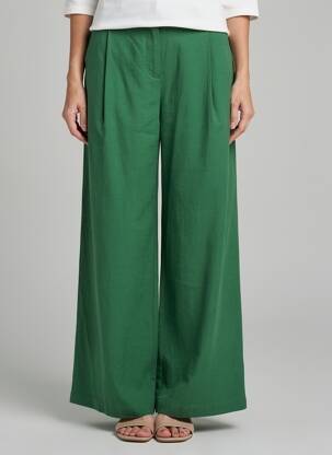 Pantalon large tissage crêpe taille haute vert LA PETITE ETOILE femme
