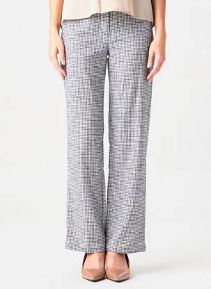 Pantalon droit taille à pinces taille haute bleu LA PETITE ETOILE femme