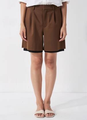 Short fermeture zippée sous rabat avec crochet taille haute marron ARTLOVE femme