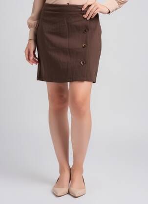Jupe courte taille à pinces marron LA PETITE ETOILE femme