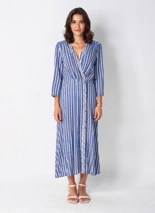Robe mi-longue manches longues manches longues bleu LA PETITE ETOILE femme