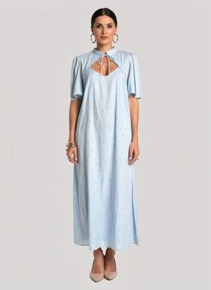 Robe longue imprimé fantaisie manches courtes bleu NUMPH femme