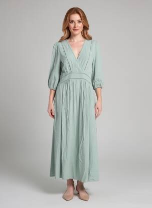 Robe longue manches courtes manches courtes vert EMILIE.K femme