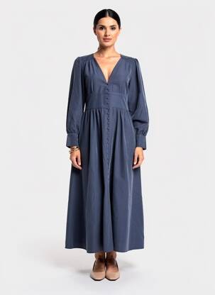 Robe longue manches longues manches longues bleu YUKA femme
