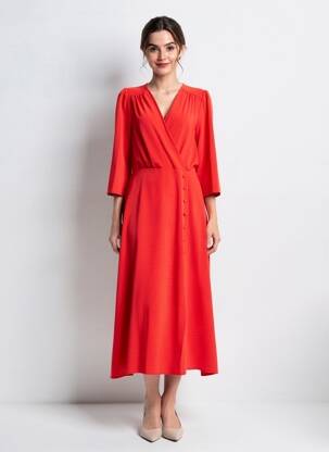 Robe longue coupe cintrée manches 3/4 rouge LA PETITE ETOILE femme