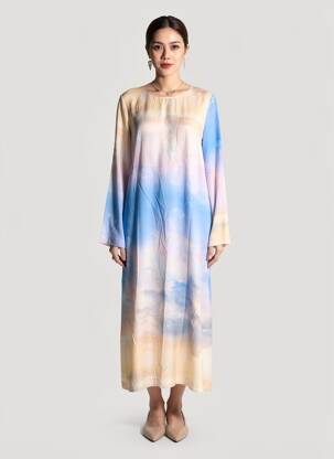 Robe longue manches longues manches longues bleu NUMPH femme