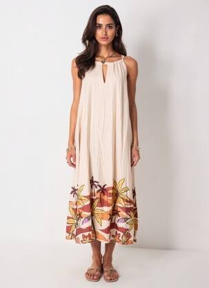 Robe mi-longue sans manche sans manche beige LA PETITE ETOILE femme