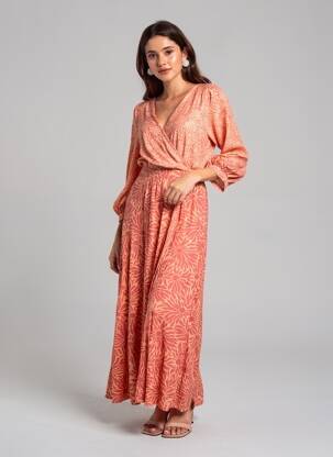 Robe longue manches longues manches longues orange LA PETITE ETOILE femme