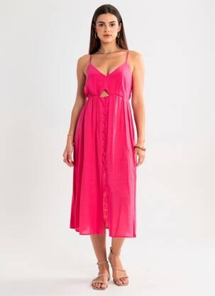Robe mi-longue col v fines bretelles rose LA PETITE ETOILE femme