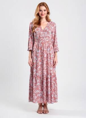 Robe longue manches longues manches longues rouge YUKA femme