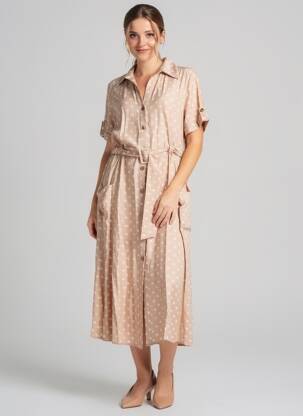Robe longue manches courtes manches courtes beige ARTLOVE femme