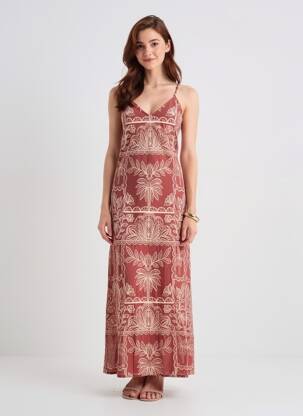Robe longue imprimé fantaisie sans manche marron LA PETITE ETOILE femme