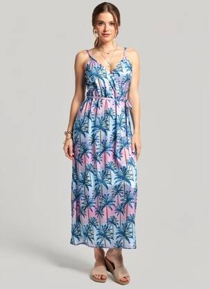 Robe mi-longue imprimé fantaisie fines bretelles bleu LA PETITE ETOILE femme