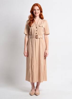 Robe mi-longue manches courtes manches courtes beige LA PETITE ETOILE femme