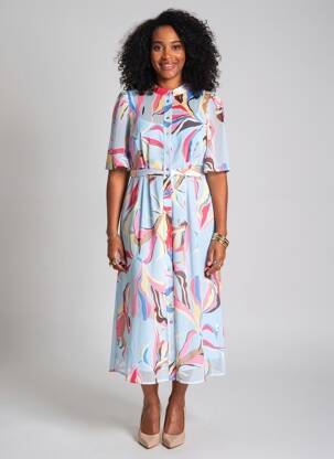 Robe mi-longue imprimé fantaisie manches courtes bleu NUMPH femme
