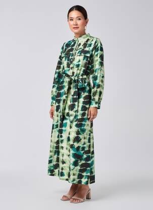Robe longue manches longues manches longues vert EMILIE.K femme