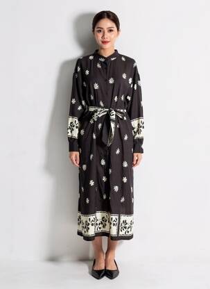 Robe longue manches longues manches longues noir EMILIE.K femme