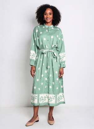 Robe longue manches longues manches longues vert EMILIE.K femme