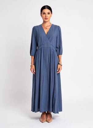 Robe longue coupe cintrée manches 3/4 bleu EMILIE.K femme