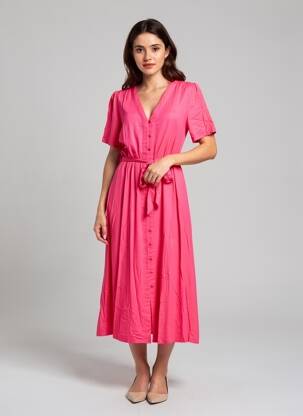 Robe longue manches courtes manches courtes rose LA PETITE ETOILE femme