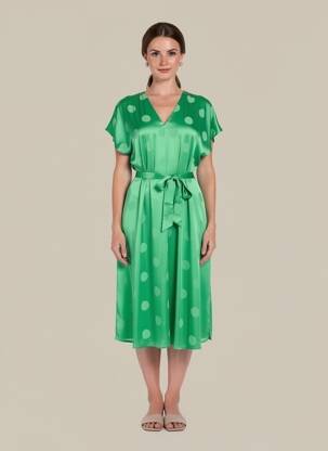 Robe mi-longue manches courtes manches courtes vert NUMPH femme