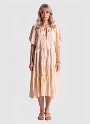 Robe mi-longue manches courtes manches courtes jaune ARTLOVE femme