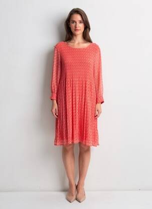 Robe mi-longue imprimé fantaisie manches longues rouge LA PETITE ETOILE femme