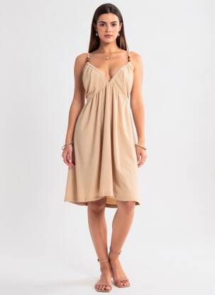 Robe mi-longue doublure fines bretelles beige LA PETITE ETOILE femme