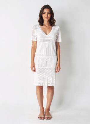 Robe mi-longue manches courtes manches courtes blanc ARTLOVE femme