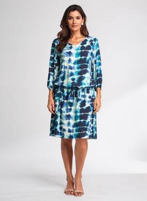Robe mi-longue manches 3/4 manches 3/4 bleu EMILIE.K femme